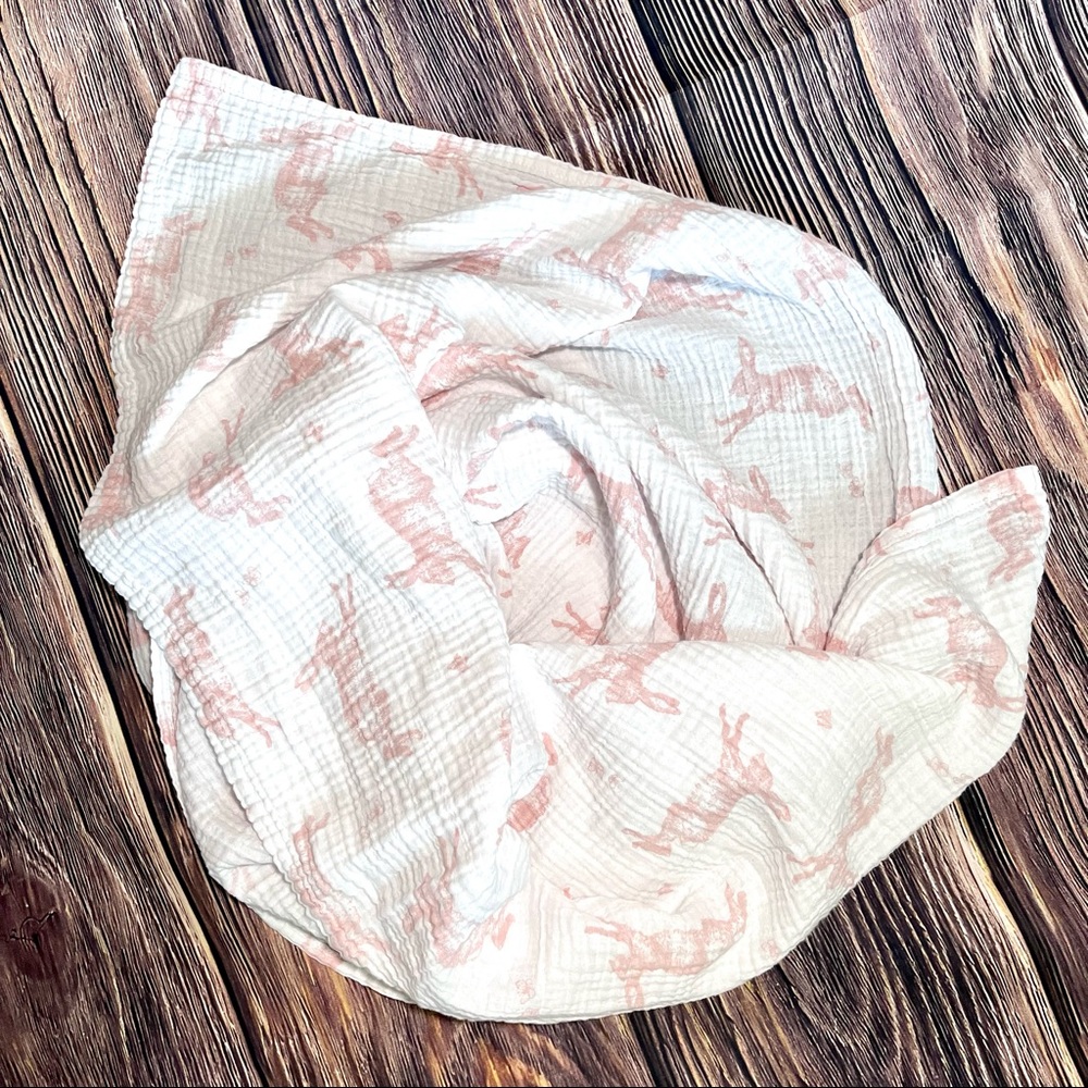 Pottery Barn Kids Pink Bunny Rabbit Receiving Blanket 100% Organic Cotton Easter